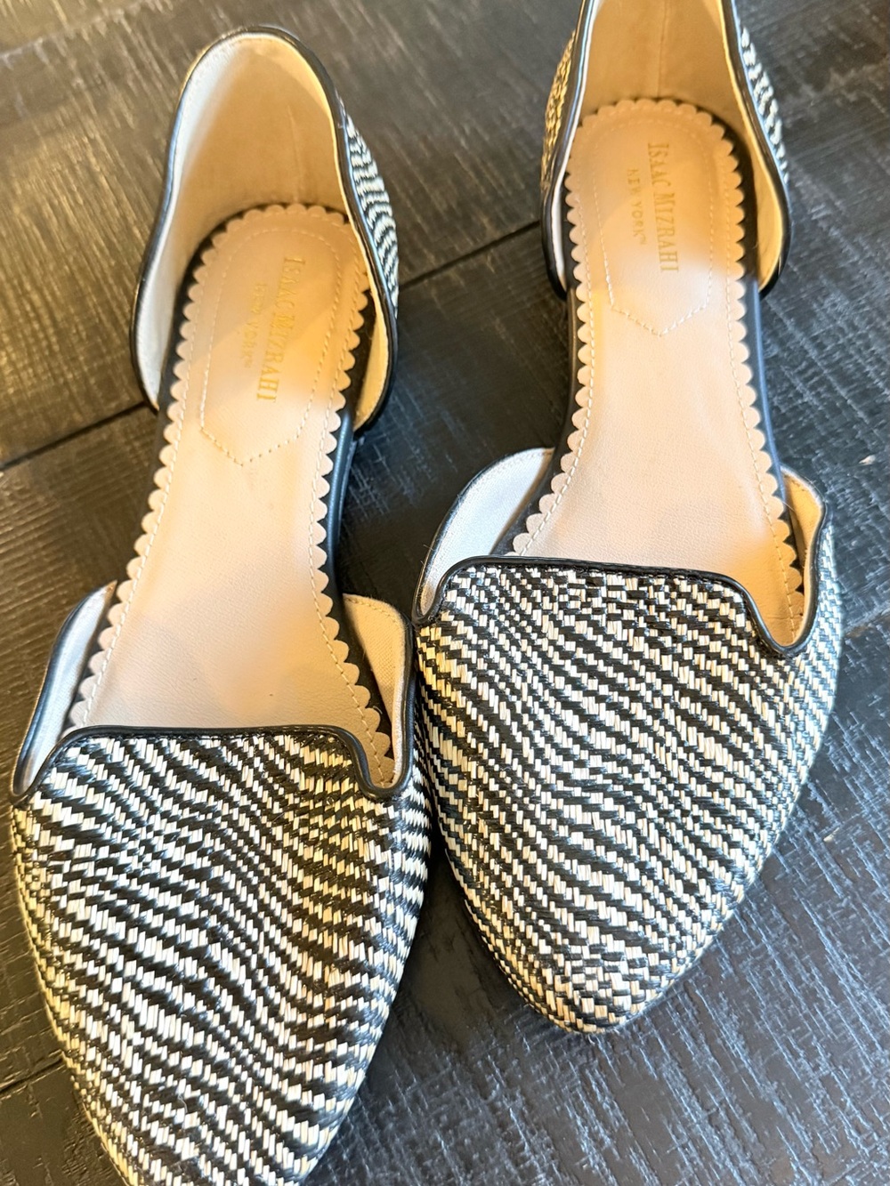Isaac Mizrahi Black and White Woven D'Orsay Flats